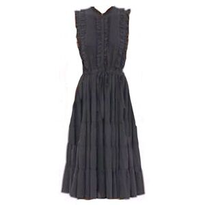 ULLA JOHNSON Minetta Silk Tiered Midi Dress in Black Raven